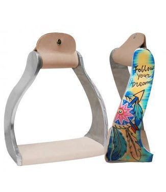 Showman Showman ® Lightweight twisted angled aluminum stirrups with painted " Follow your dreams " design