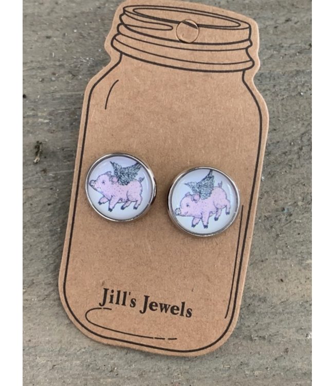 Jill's Jewels Flying Pig Stud Earrings