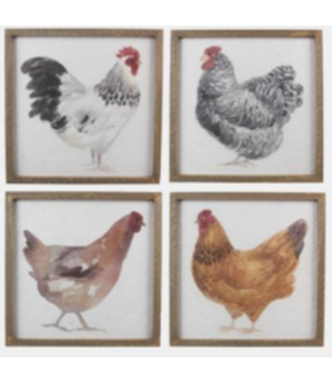 Youngs Wood Framed Chicken Print Assort.