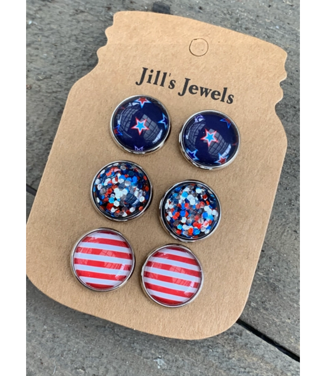 Jill's Jewels Red, White, Blue USA 4th of July Triple Earring Set