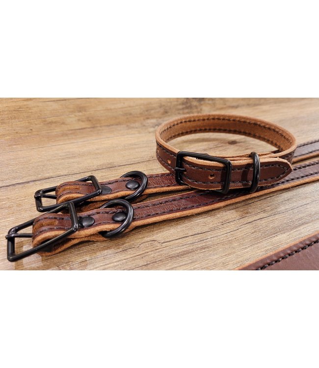 Beyond the Barn Black Accented 5/8" Brown Leather Dog Collar BTB