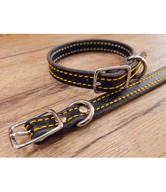Beyond the Barn Colored Stitch 5/8" Black Leather Dog Collar BTB