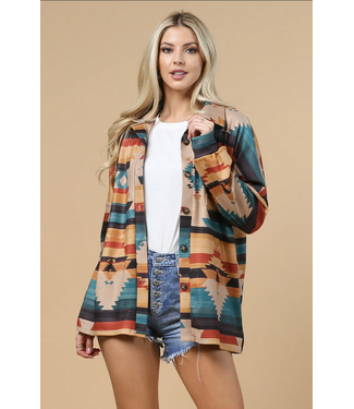 Avery Aztec Print Suede Shacket - Carrie