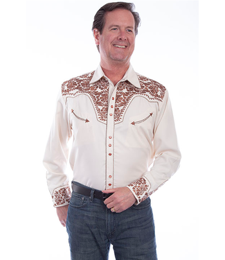 Scully Floral Tooled Embroidered Natural Shirt