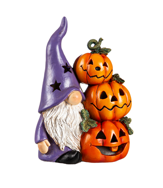 Evergreen Enterprises LED Color Changing Resin Gnome with Pumpkins