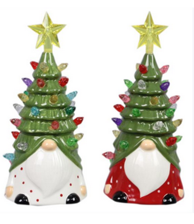 Youngs Ceramic Santa Gnome with LED Tree Hat