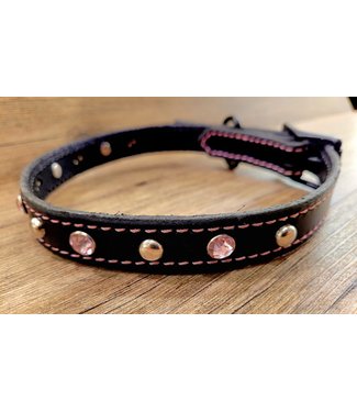 Beyond the Barn Black Sparkle Silver Spot Leather Dog Collar BTB