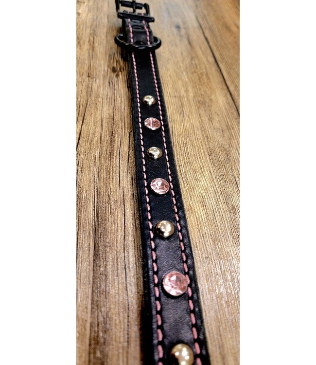 Beyond the Barn Black Sparkle Silver Spot Leather Dog Collar BTB