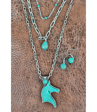 Turquoise Houston Horse Necklace Set