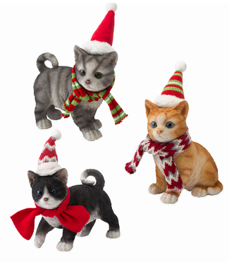 Holiday Kitten Statues w/Hats and Scarves- Assorted