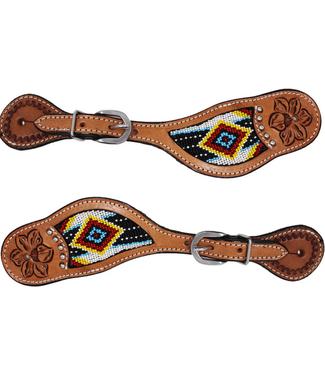 Cowboy Leather Spur Straps Beaded Inlay