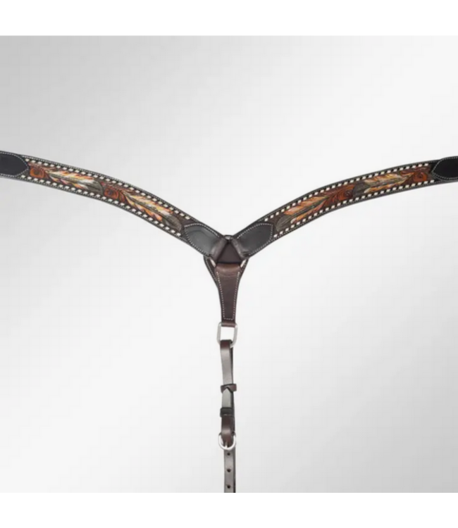 Hand Tooled Leather Feathers Breast Collar
