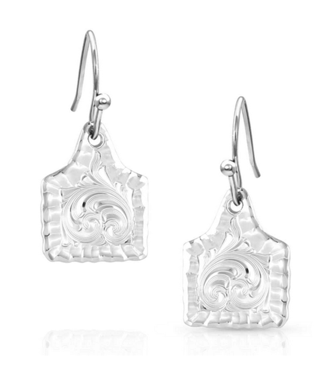 Montana Silversmith Chiseled Cow Tag Earrings