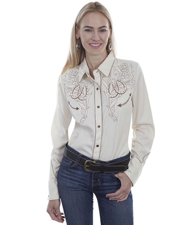 Scully Ladies Horse Shoe Flowers Embroidered Shirt
