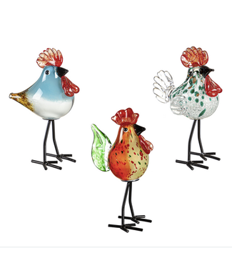 Evergreen Enterprises Glass Rooster Sculpture with Metal Feet