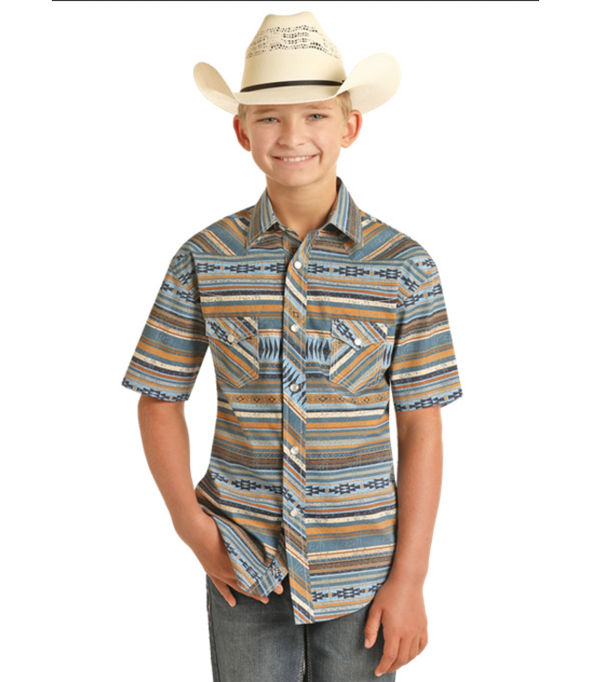 Panhandle Slim Boys SS Aztec Stripe Vintage Snap Shirt