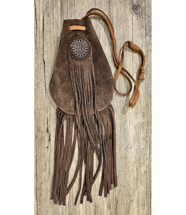 Beyond the Barn Leather Tobacco Pouch Suede with Fringe Adjustable BTB