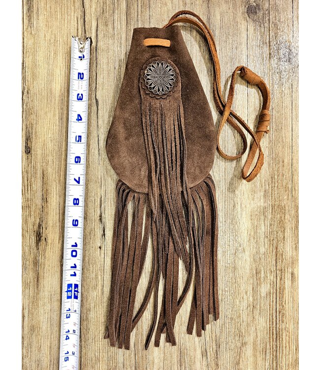 Beyond the Barn Leather Tobacco Pouch Suede with Fringe Adjustable BTB