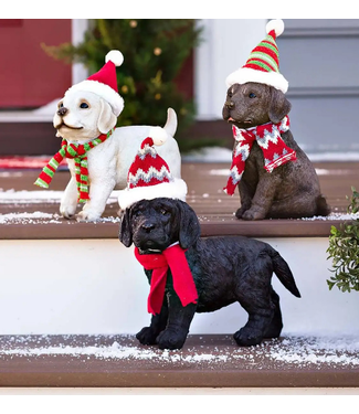 Holiday Labrador Puppy Statues w/ Hats and Scarves