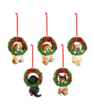 Evergreen Enterprises Resin Dog in Wreath Ornament, Assorted