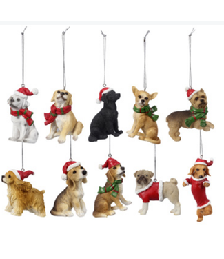 Youngs Resin Holiday Dog Ornaments, Assorted