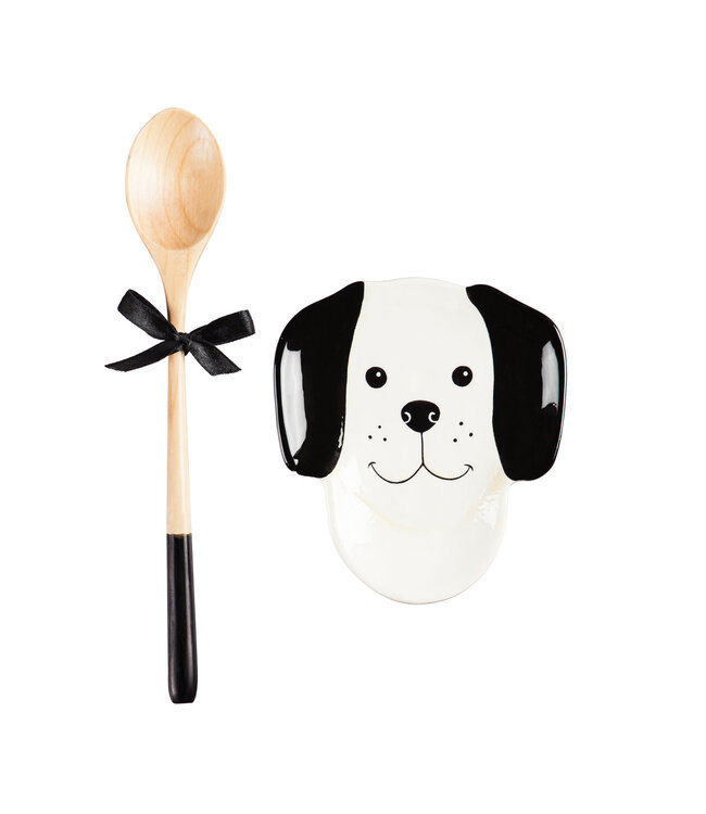 Evergreen Enterprises Ceramic Dog Spoon Rest with Wooden Spoon