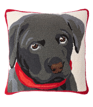 Indoor/Outdoor Hooked Pillow - Black Lab Pup