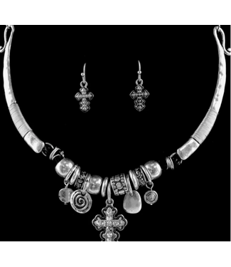 Lunar Deer Cross Western Charms Choker Necklace Earring Set