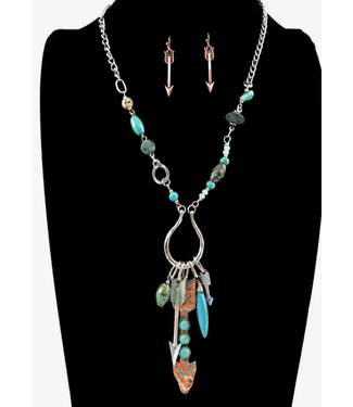 Lunar Deer Turquoise Arrow Horseshoe Western Style Necklace and Earrings