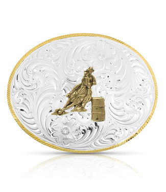Montana Silversmith Petite Two-Tone Engraved Buckle with Barrel Racer