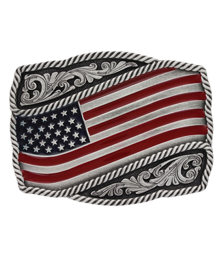Montana Silversmith Classic Painted Waving American Flag Attitude Buckle
