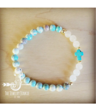 Natural Jade and Howlite Beaded Stretch Breacelet