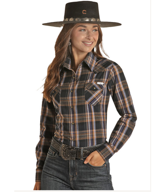 Rock & Roll Denim Womens Brushed Plaid Shirt- Dark Brown