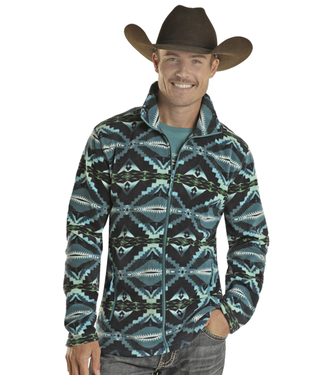 Powder River Outfitters Mens Aztec Printed Fleece Jacket - Indigo