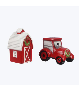 Youngs Ceramic Christmas Farmhouse Salt & Pepper Set