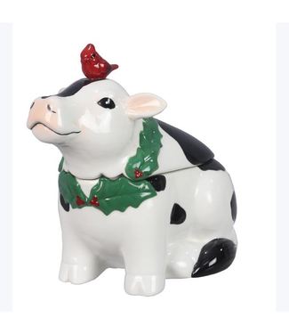 Youngs Ceramic Country Christmas Cow Cookie Jar