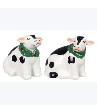 Youngs Ceramic Country Christmas Cow Salt & Pepper Set