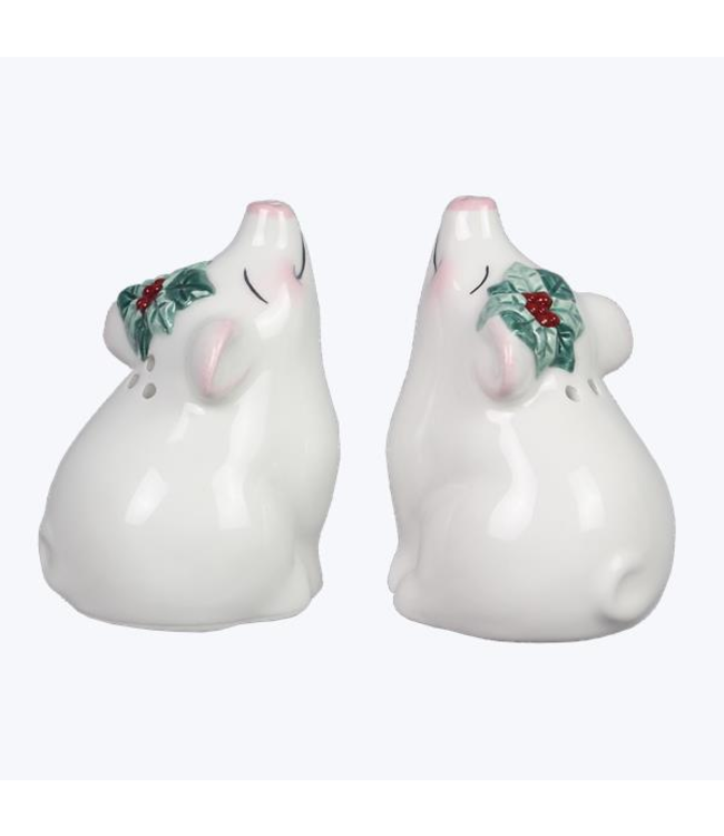 Youngs Ceramic Farmhouse Christmas Pig Salt & Pepper Set