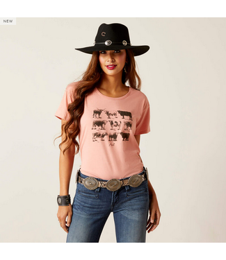 Ariat Womens Cow Chart  SS T-Shirt- Sunset Heather