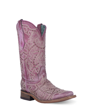 Corral Womens Pink Embroidered Studded Boot