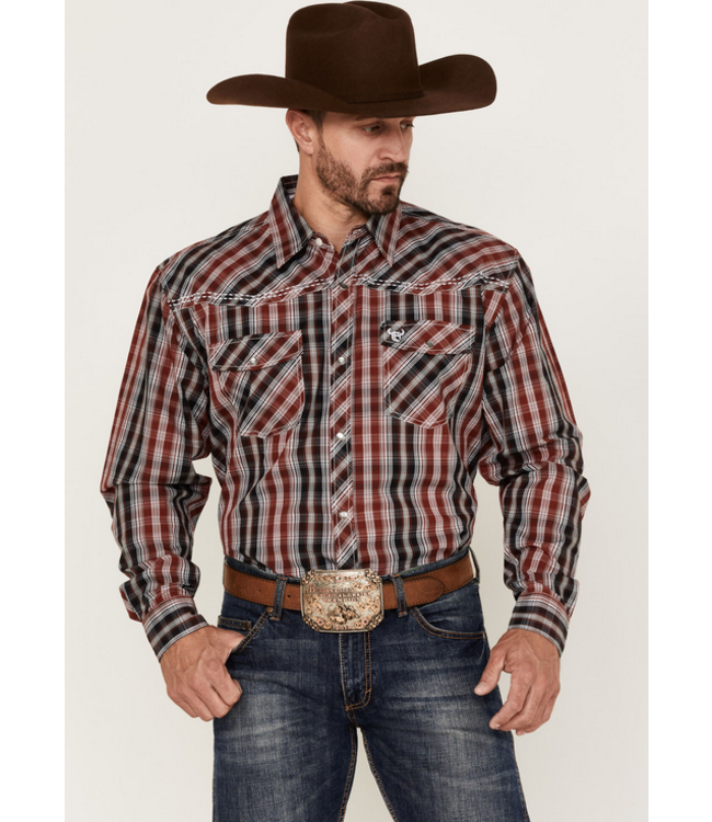 Cowboy Hardware Mens Arroyo LS Plaid Shirt - Charcoal/Red