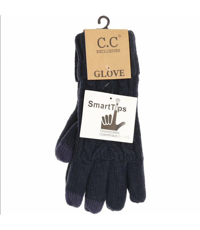 C.C Beanie Lined Cable Knit Gloves - Navy