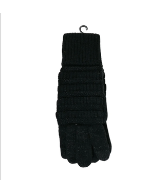 C.C Beanie Metallic Cable Knit CC Gloves