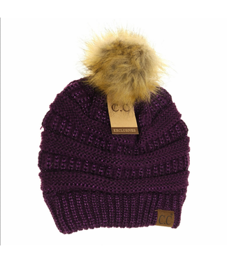 C.C Beanie Metallic Fur Pom CC Beanie