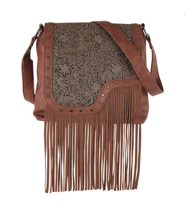 Catchfly Womens Catchfly Crossbody Tooled Yoke w/Fringe