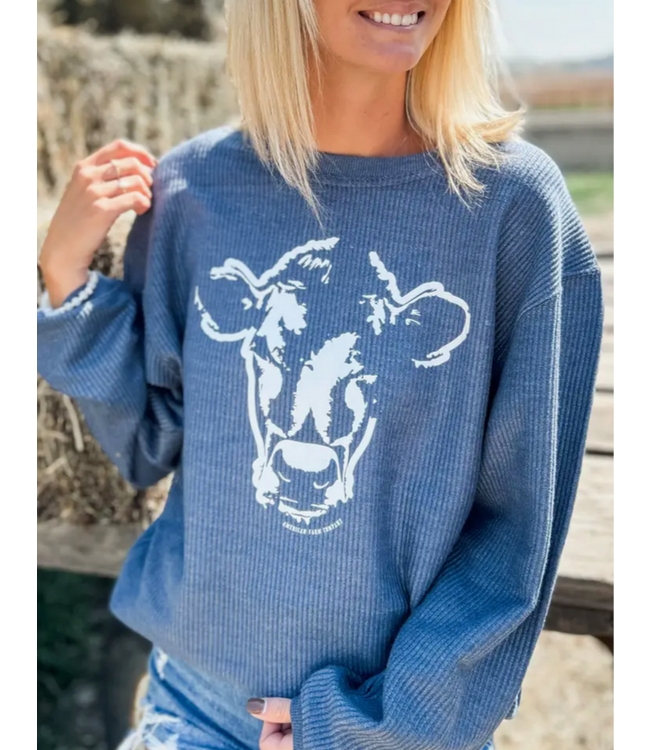 American Farm Company Water Color Cow Ribbed Crew Neck