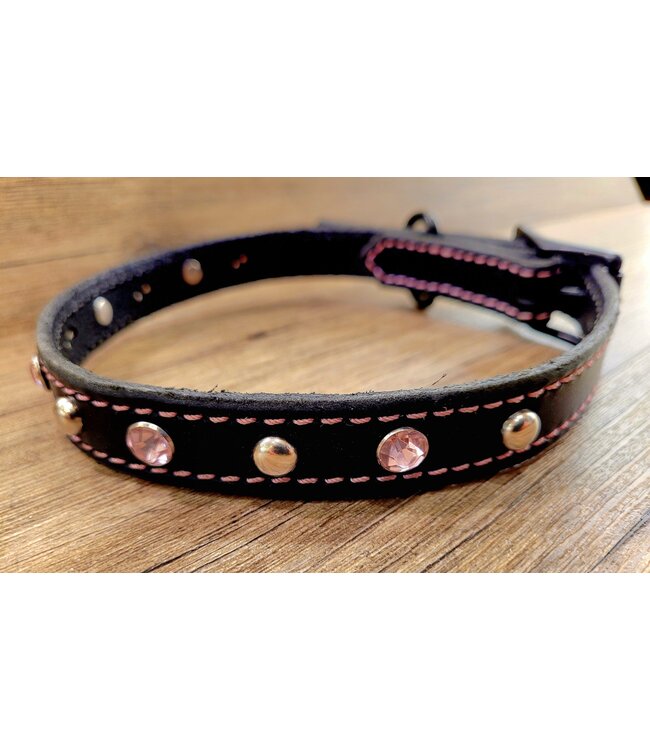 Beyond the Barn Black Sparkle Silver Spot Leather Dog Collar BTB