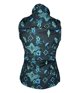 Rock & Roll Denim Womens Floral Aztec Vest - Black/Turquoise