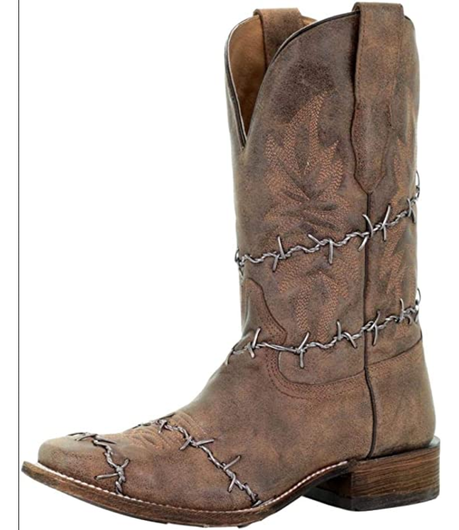 Corral Mens Western Boot - Woven Barbed Wire Sq. Toe