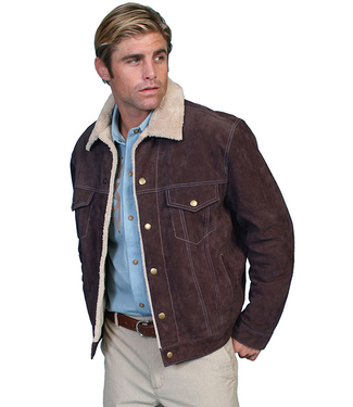 Scully Mens Sherpa-Lined Suede Jacket - Chocolate